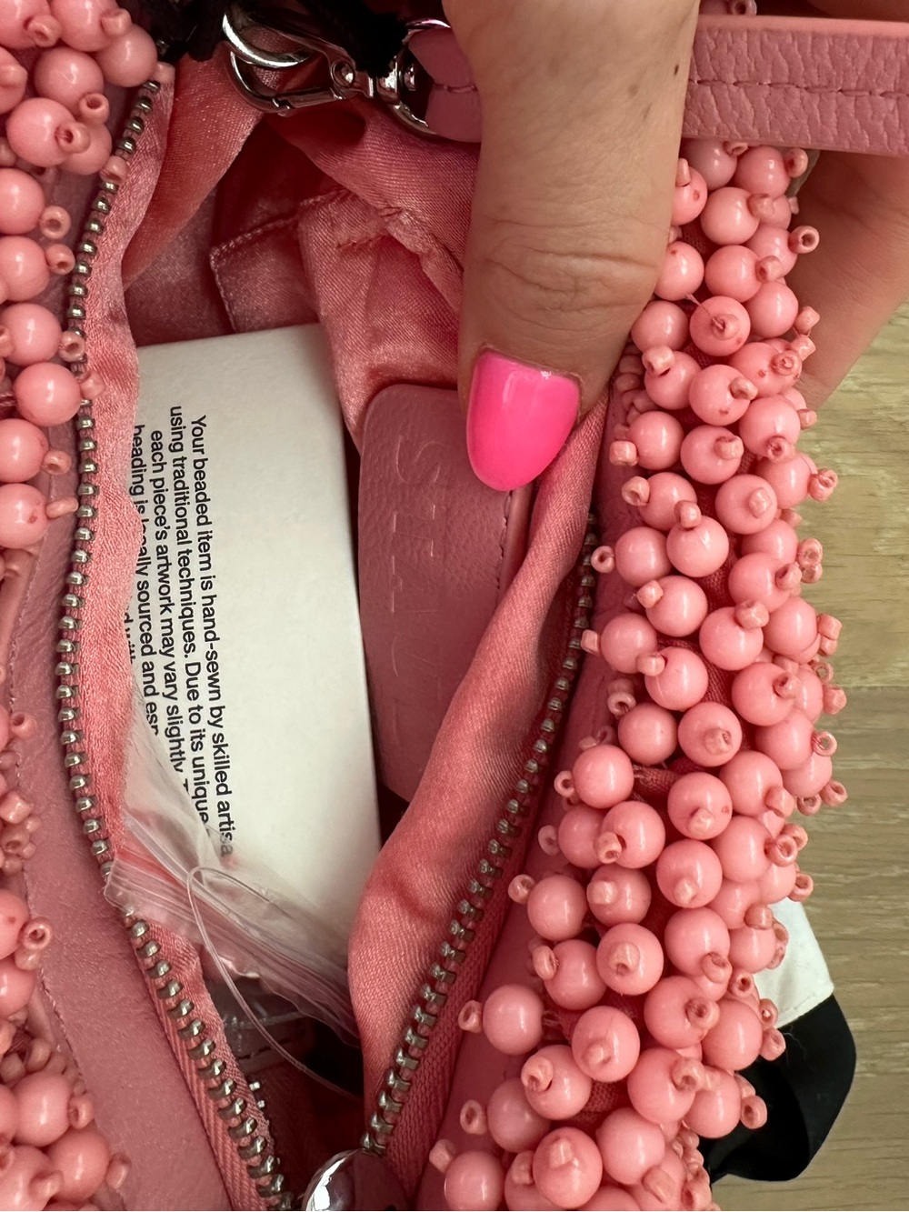 Staud Beaded Bean Bag In Geranium Pink Small Shoulder Bag Clutch Bead Purse - Picture 5 of 8